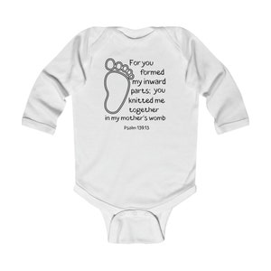 Inspirational Long Sleeve Baby Onesie with Bible Verse