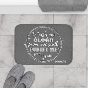 Gray Inspirational Scripture Sink/Bath Mat - Psalm 51:2