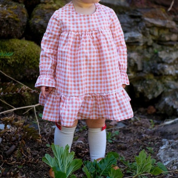 Tiered Tent Dress PDF Digital Sewing Pattern for Babies, Toddlers and Kids. Loose, ruffle dress with long sleeves.