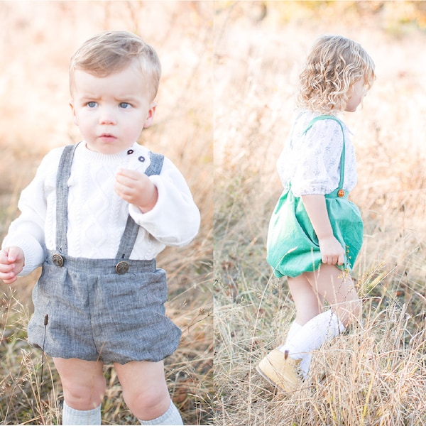 Pumphose mit Trägern für Baby und Kinder PDF Schnittmuster. Anfänger Anleitung bis Fortgeschrittene. Nähen für Kleinkinder!