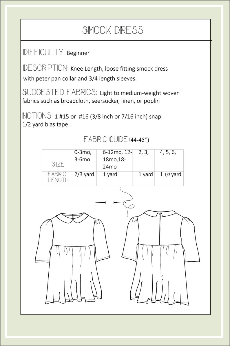 Smock dress PDF sewing pattern. Loose fitting dress. Toddler dress, minimalist baby and child design. Easy sewing patterns image 4