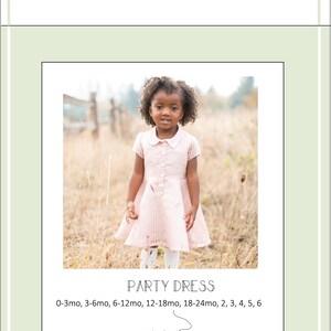 May include: A pink and white striped party dress for a child. The dress has a Peter Pan collar and short sleeves. The dress is photographed on a child standing in a field.