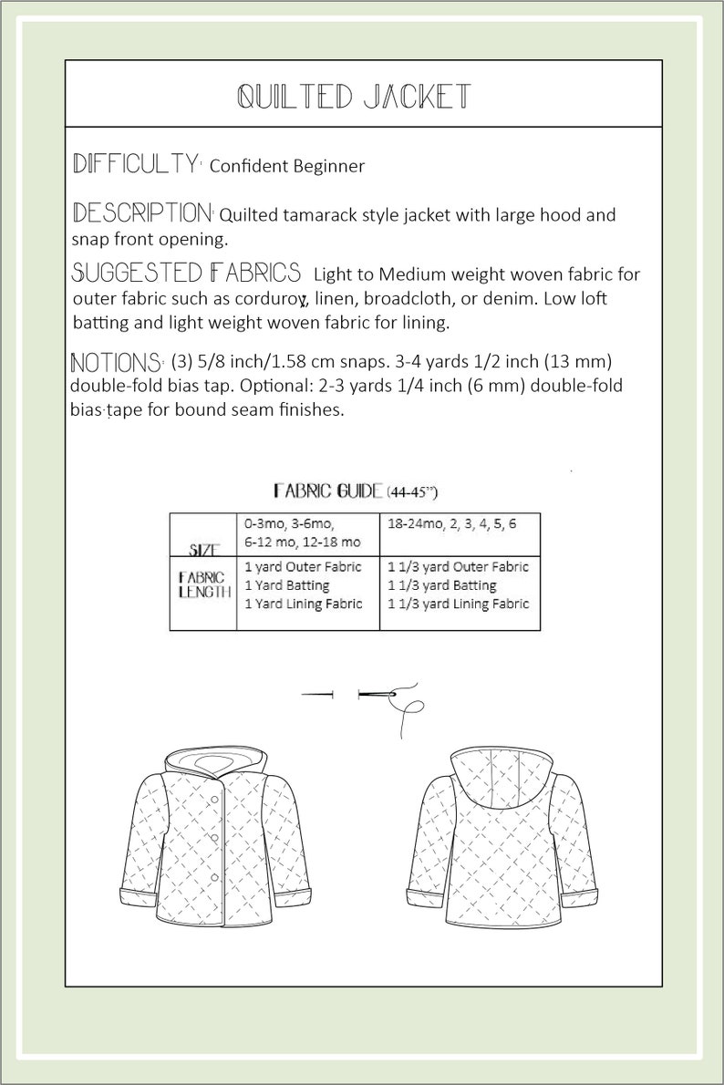 Quilted Hooded Tamarack Style Jacket PDF Pattern / Digital Etsy Singapore
