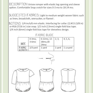 Romper / Playsuit for Baby, toddler and Kids PDF Sewing Pattern. Sleeve or sleeveless options image 3
