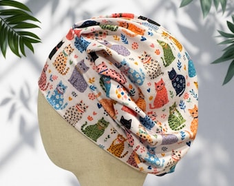 Cats Floral Bouffant Scrub Cap, Surgical Hat, OR Cap