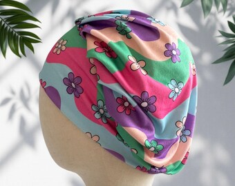 Pastel Floral Bouffant Scrub Cap | Headband Style Surgical Cap | Colorful Nurse Scrub Hat | Ponytail Medical Cap