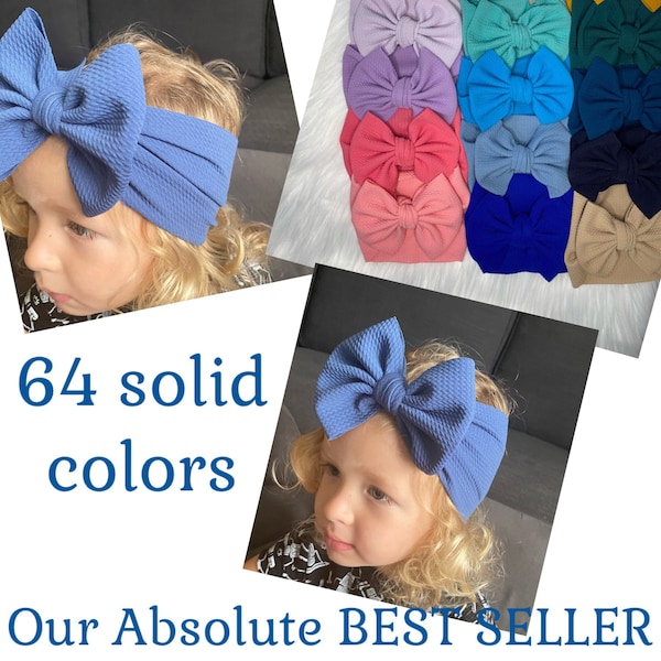 Solid Color Big Bow Baby Stretchy Headband - Newborn to Toddler Soft Headwrap - Baby Shower Gift for Mom to be