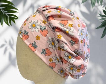 Strawberry Pastel Scrub Cap: Soft Stretchy Headband Style