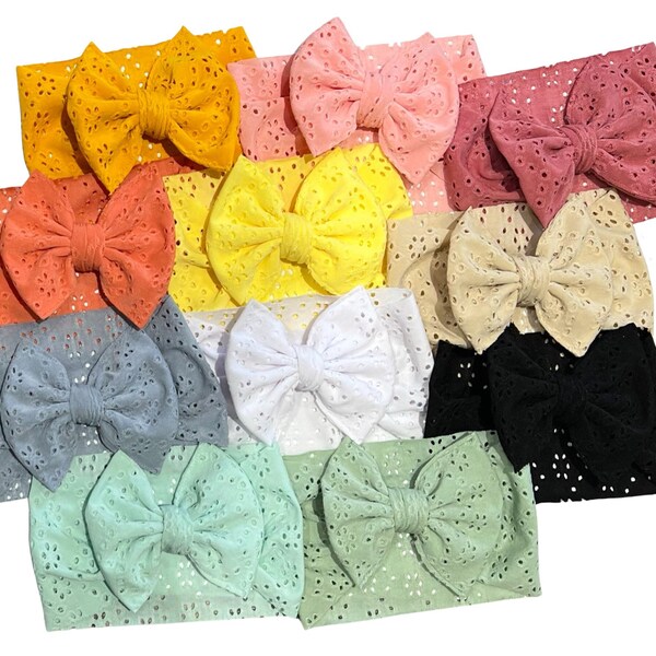 Big Bow Headband Baby Bow Headwrap Baby Bow Headband Eyelet Big Bow Baby Baby headband bow, Spring Baby Bow Headband