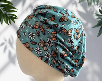 Teal Butterfly Daisy Scrub Cap, Stretchy Bouffant Surgical Hat