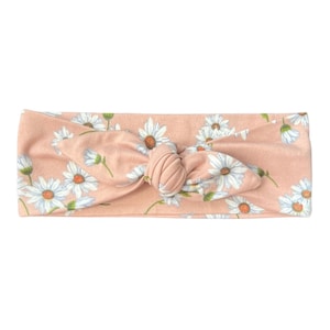 Dusty Pink Daisy Tie Headband: Soft & Stretchy Hair Scarf