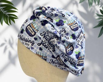 Nursing Jam Blueberry Bouffant Scrub Cap, Headband Style, Surgical Hat