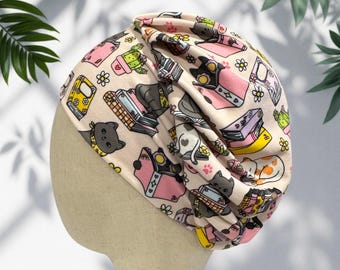Cat Lover Bouffant Scrub Cap – Cute Cat & Books Surgical Cap, Nurse Hat