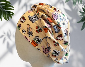 Gardening Bouffant Scrub Cap, Headband Style, Whimsical Garden Print