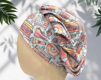 Retro Music Bouffant Scrub Cap, Headband Style Surgical Hat