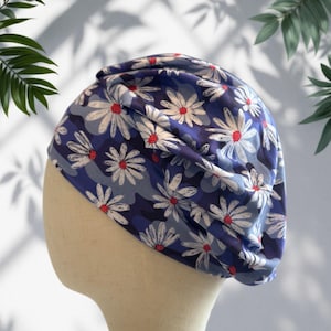 Floral Royal Blue Scrub Cap: Soft Stretchy Headband Style