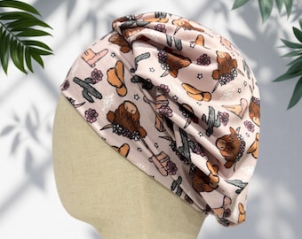 Western Cowgirl Highland Cow Print Scrub Cap, Ponytail Friendly