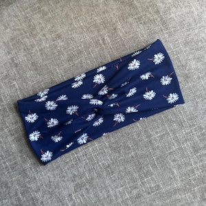 Navy Floral Twist Headband, Stretchy Soft Headband