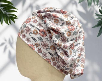 Floral Nurse Scrub Cap | Handmade Stretchy Bouffant Hair Cover