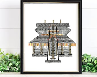 GuruVayur temple Art Print, Home decor Kerala series