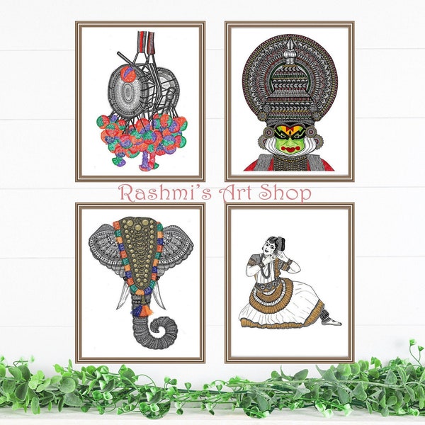 Kerala Art Print Set, Kathakali  Indian home decor