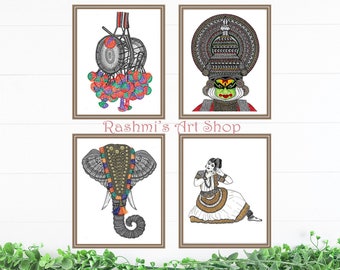 Kerala Art Print Set, Kathakali  Indian home decor