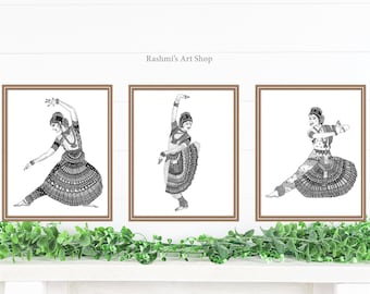 Bharatanatyam trio - set of 3 art prints.