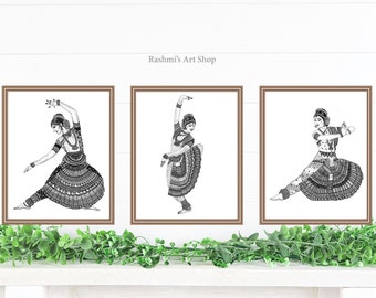 Bharatanatyam trio - set of 3 art prints.