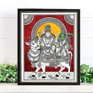 Lord Shiva and Goddess Meenakshi art print Hindu Goddess art