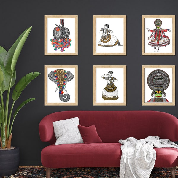 Kerala Art Print Set, Kathakali Indian home decor Active