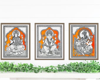 Lakshmi, Ganesha , Saraswathi Art print 3 in 1 , home decor