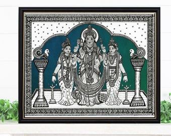 Murugan , Valli and Devasena(Devayani) . Subramania Art Print