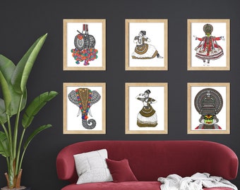 Kerala Art Print Set, Kathakali Indian home decor Active