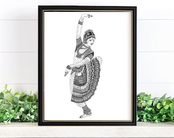 Bharatanatyam Dancer-4 "Tranquilo", decoración del hogar estudio de baile impresión de arte