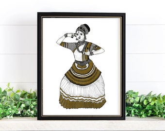Mohiniyattam Dancer Art Print, Dancer gift , Home decor Kerala series