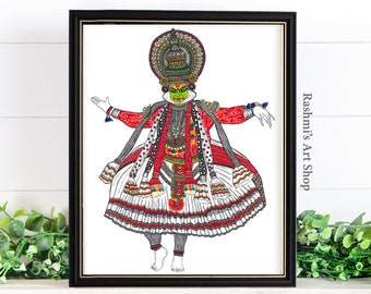 Kathakali (full) dancer ,art print, Kerala Painting , Indian Home decor gift