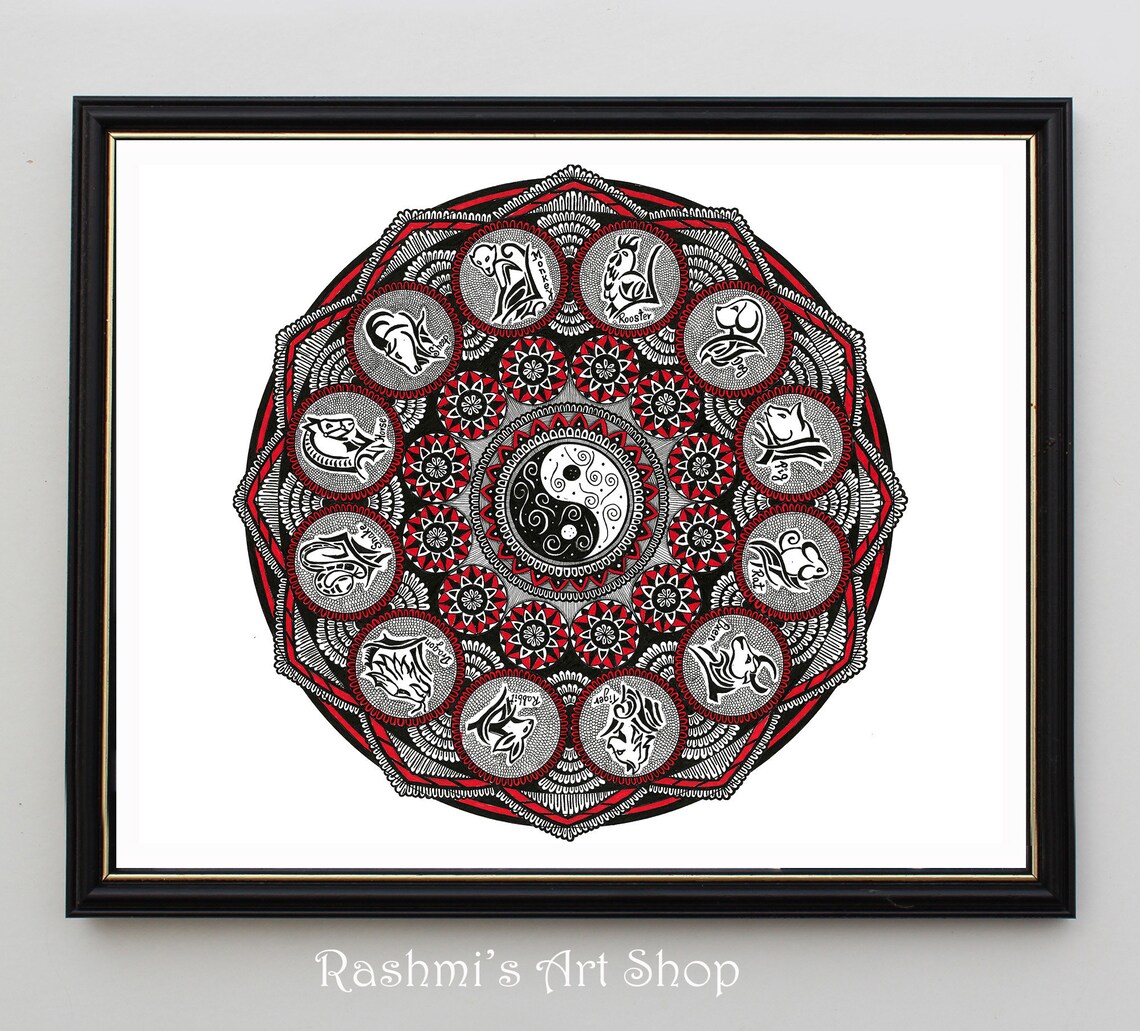 Chinese Zodiac Mandala Home DecorChinese New Year art | Etsy