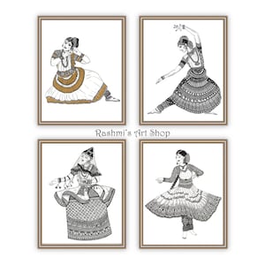 Dances of India - Set of 4 Prints , Art Wall Decor, Dance Lover gift