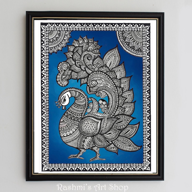 Indian Peacock Pattern Art Print Kalamkari Art Print Home Etsy