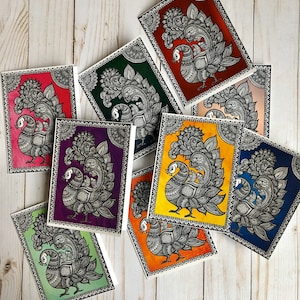 Indian peacock greeting card set with envelopes