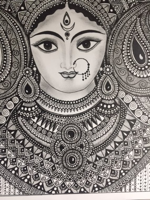 maa durga drawing Poster Size-12x18inch, Paper Thickness - 300 GSM For  Office and Room Decorations Paper Print - Religious posters in India - Buy  art, film, design, movie, music, nature and educational