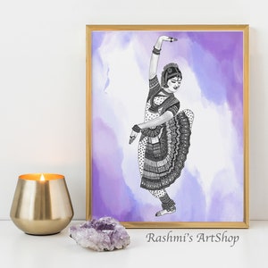 Bharatanatyam Dancer-4 &quot;Tranquil&quot; , home decor dance studio art print, Color Background Customizable
