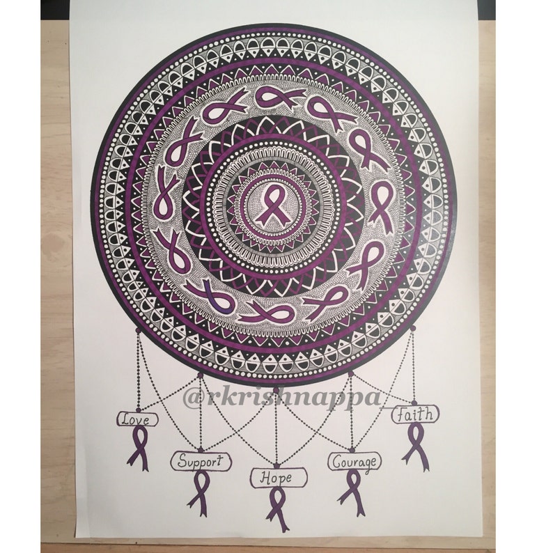 Purple Ribbon Mandala Epilepsy Awareness Mandala Art Print | Etsy