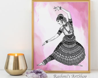 Bharatanatyam dancer-2 art print, wall decor colored background