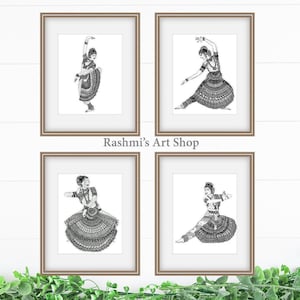 BHaratanatyam Dancers - Set of 4 Prints , Art Wall Decor, Dance Lover gift
