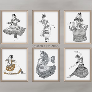Dances of India - Set of 6 Prints , Art Wall Decor, Dance Lover gift