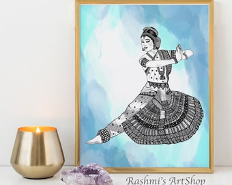 Bharatanatyam dancer art print, wall decor