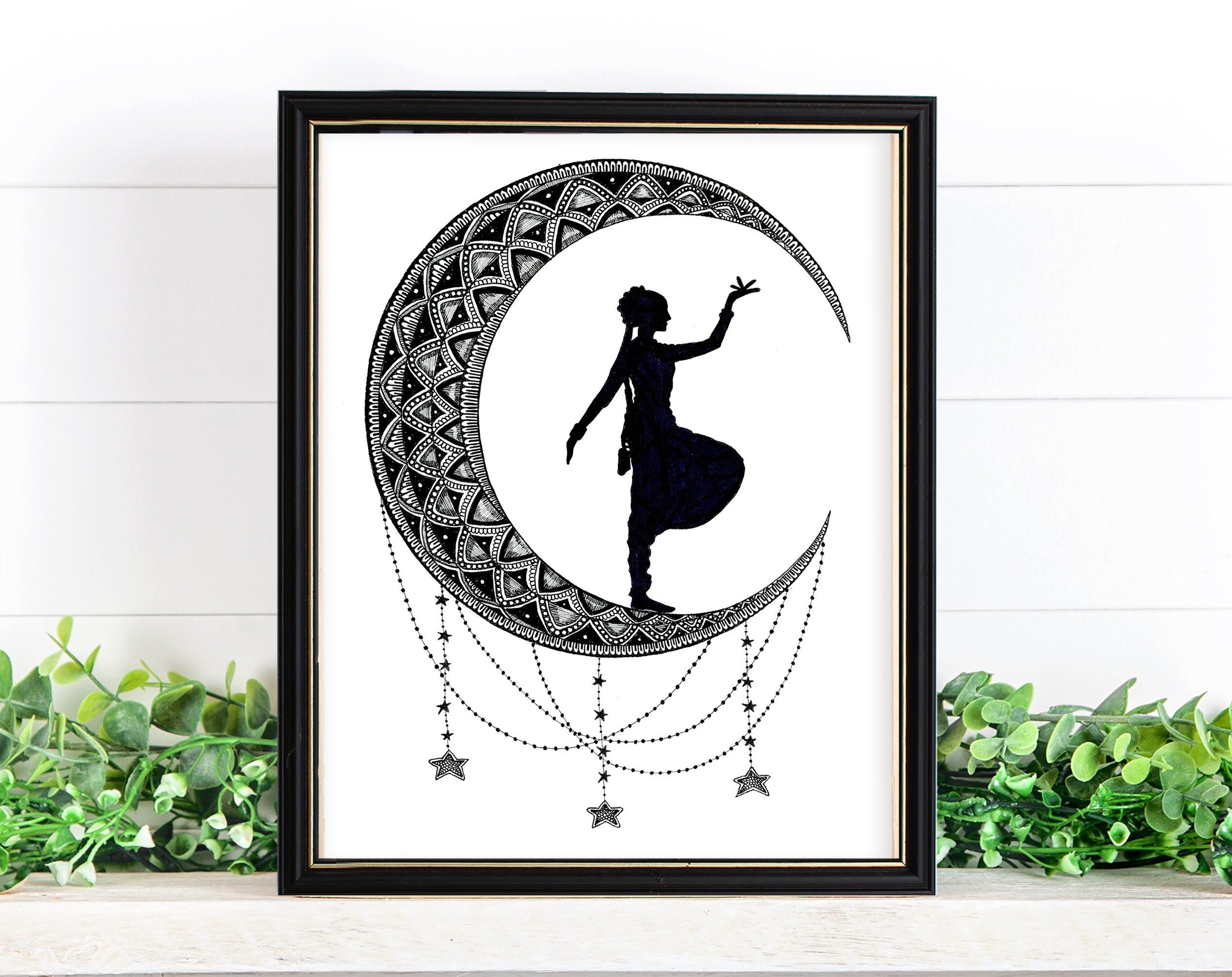 Bharatanatyam Dancer Silhouette in Crescent Moon Home Decor Etsy