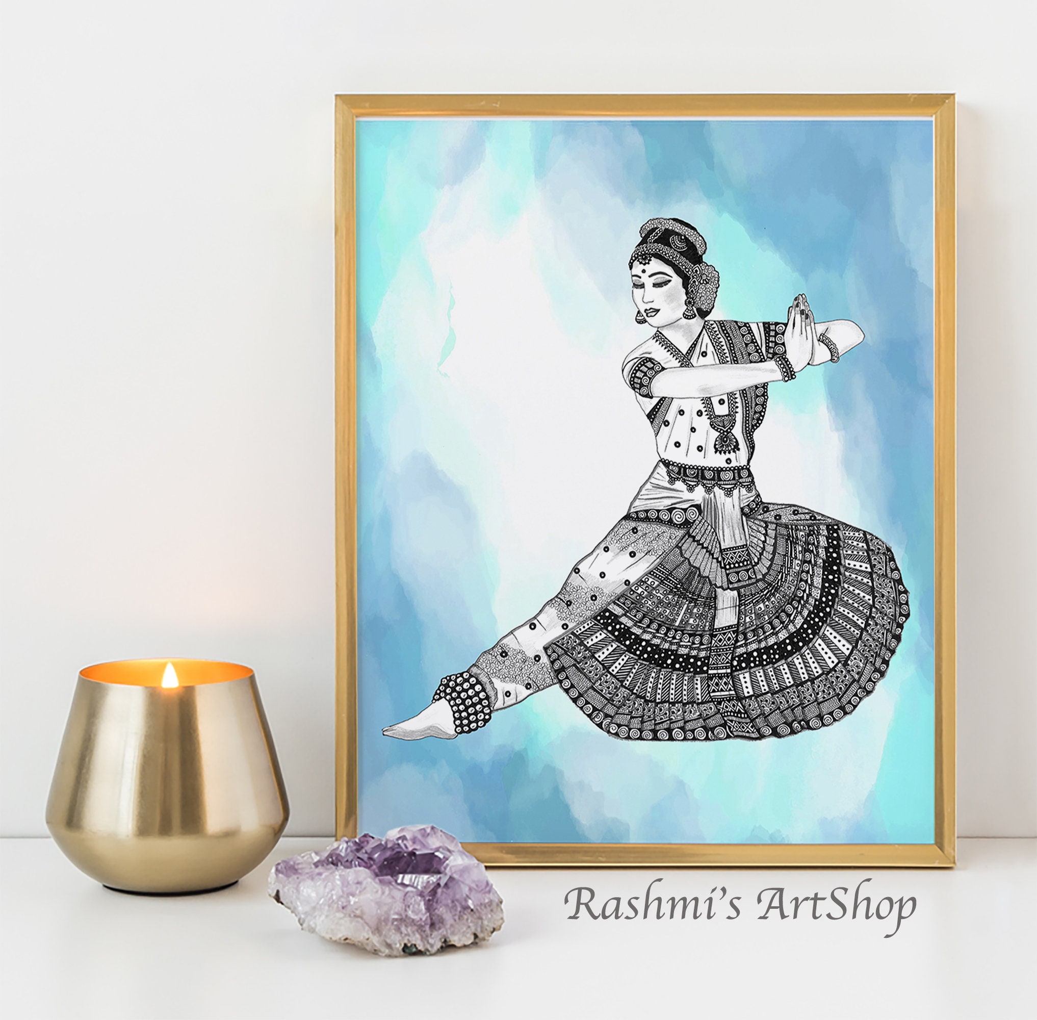 そろそろ残り少なく(u_u)【インド布絵】「BHARAT NATYAM」／送料込 そろそろ残り少なく(u_u)【インド布絵】「BHARAT NATYAM」／