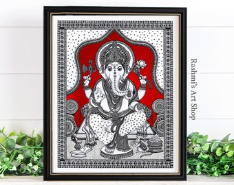 Ganesha art print , pen art kalamkari inspired home decor